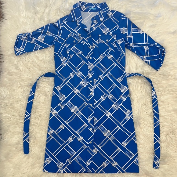 J. McLaughlin Dresses & Skirts - NWOT J. McLaughlin Blue/White Bamboo Pattern Brynn Shirt Dress